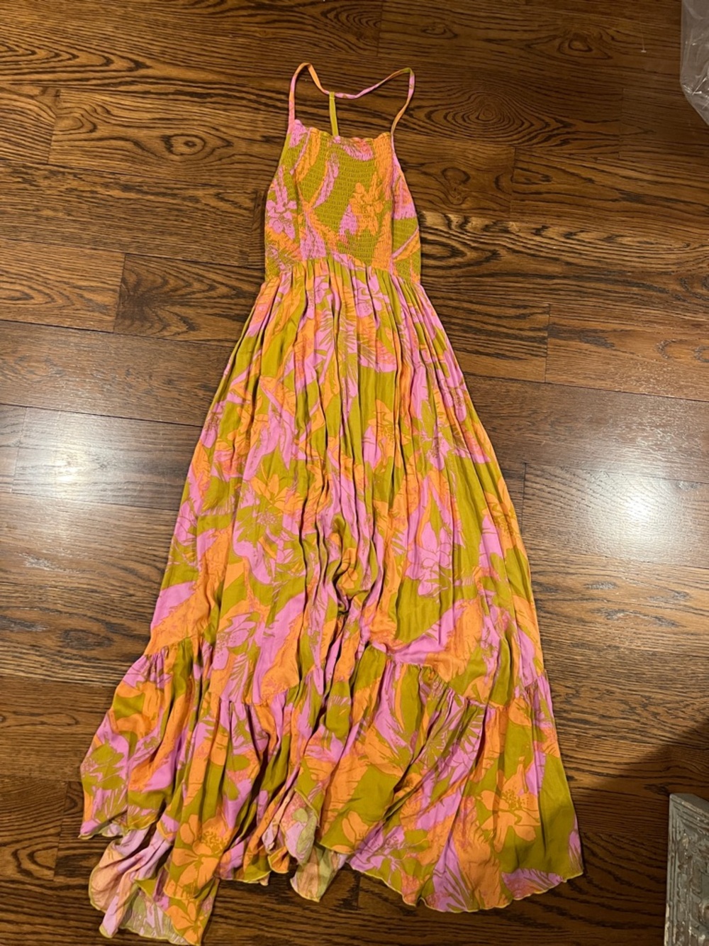 Free People Pink & Orange Floral Maxi Dress - Sleeveless Summer Sundress